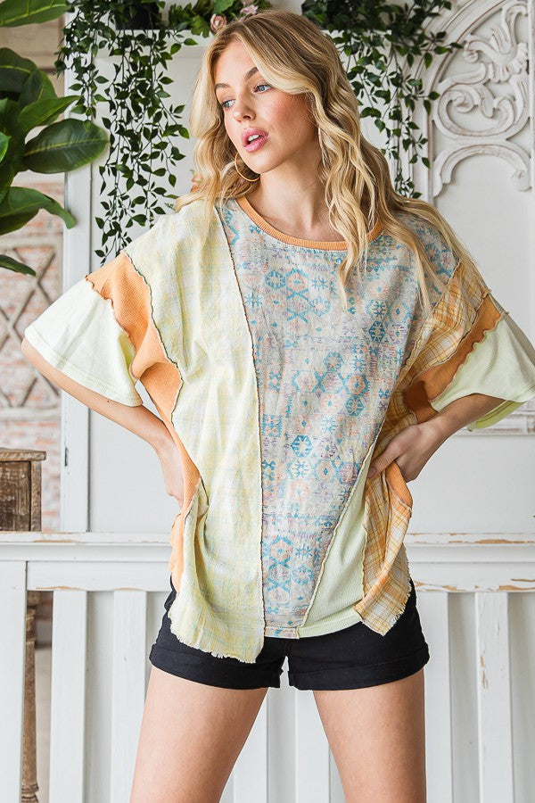 Oli & Hali Striped Sleeve With Wavy Applique Tee Top