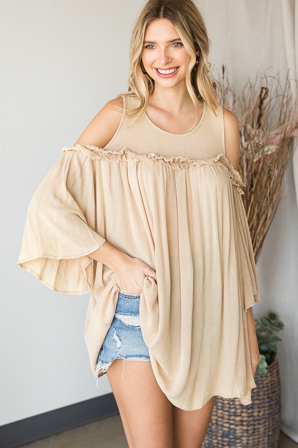 Oli & Hali Washed Cold Shoulder Tunic Top