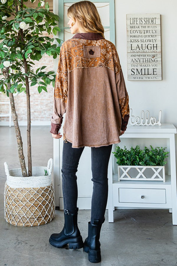 Oli & Hali Washed Fabric Mixed Long Sleeve Top