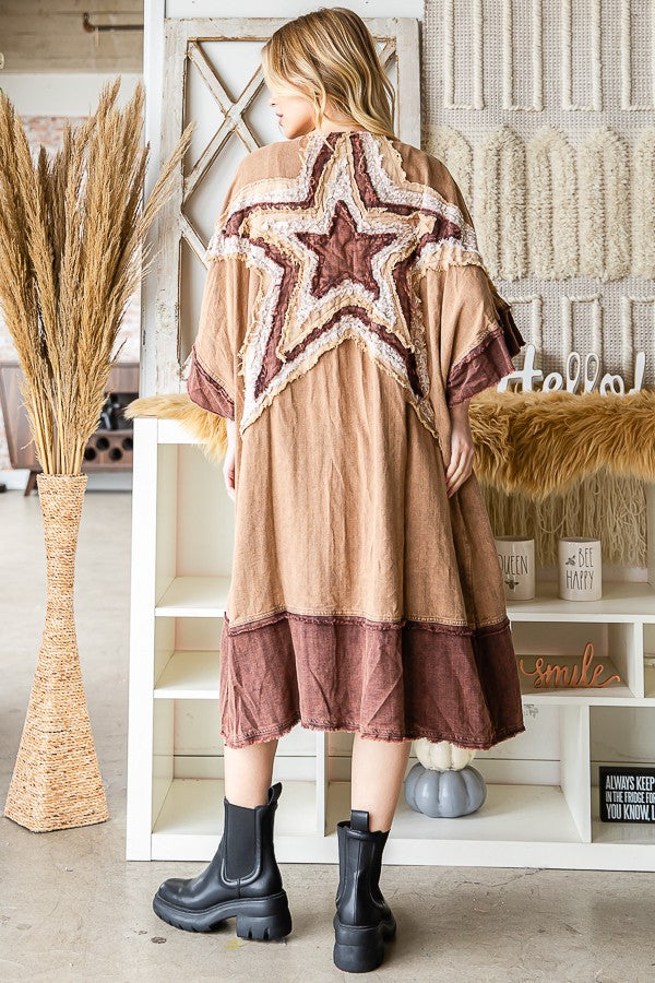 Oli & Hali Star Patched Kimono Without Fringe Jacket