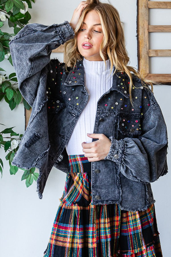 Oli & Hali Stone On Shouder Color Denim Jacket