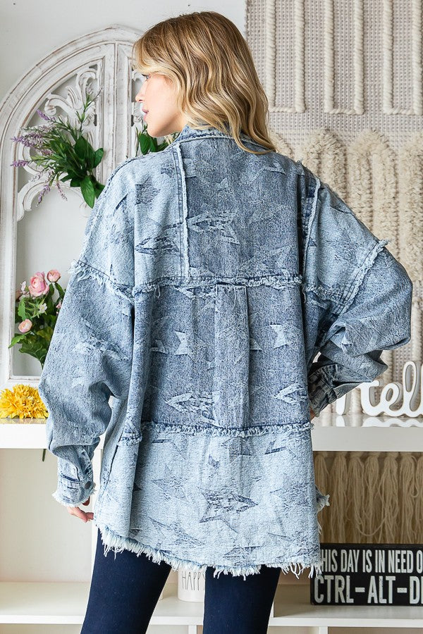 Oli & Hali Star Texture Denim Washed Oversize Shirts Jacket