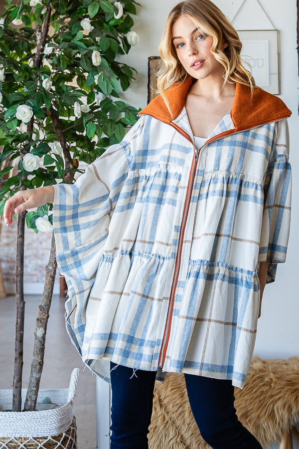 Oli & Hali Tierd Brushed Plaid Poncho Jacket