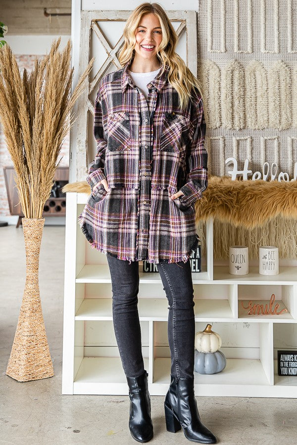 Oli & Hali Mineral Washed Plaid Shirts Jacket