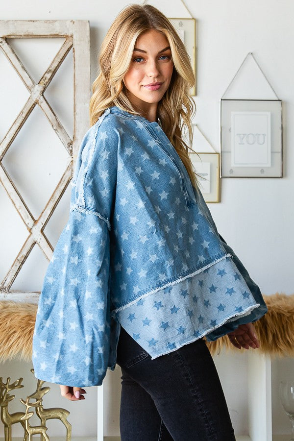 Oli & Hali Ballon Sleeve Denim Top