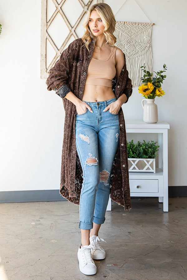 Oli & Hali Washed Eyelet Longline Jacket