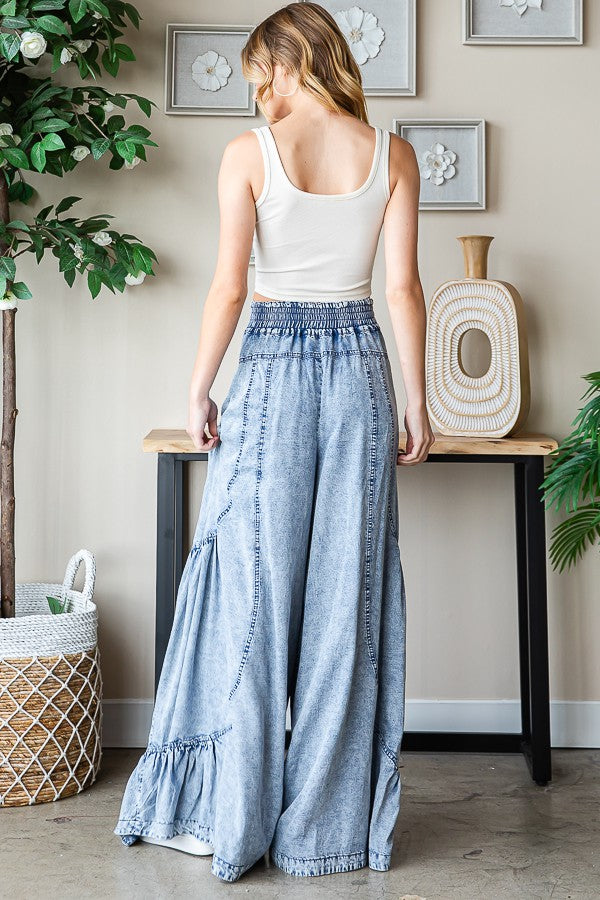 Oli & Hali Washed Super Wide Ruffled Pants