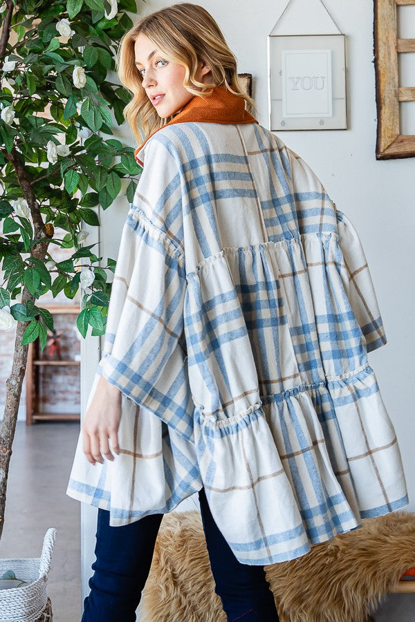 Oli & Hali Tierd Brushed Plaid Poncho Jacket