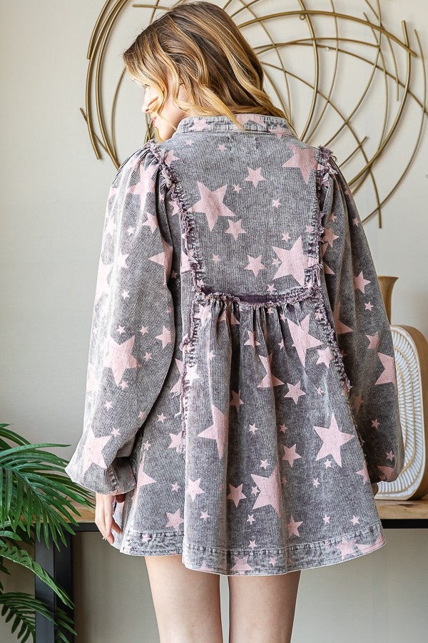 Oli & Hali Washed Star Print Corduroy Babydoll Top