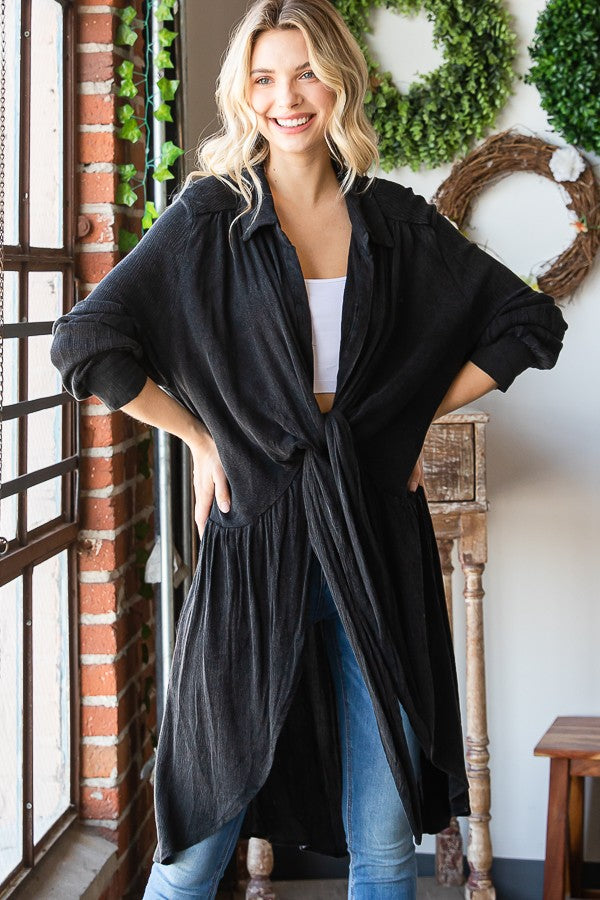 Oli & Hali Mineral Washed Tie Front Top