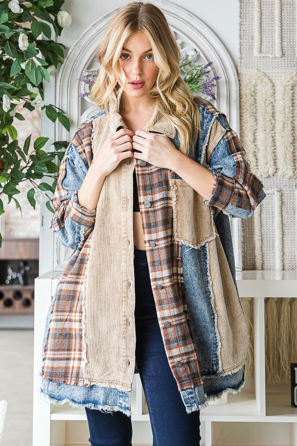 Oli & Hali Mineral Washed Mixed Shacket Jacket