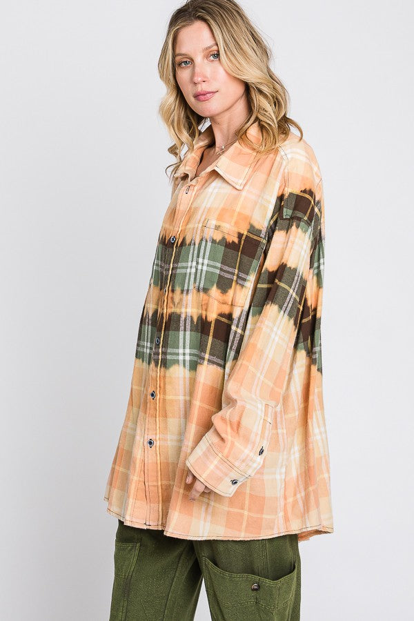 Oli & Hali Tiedye Front Pocket Detail Plaids Shirt Top