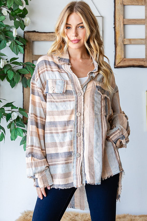 Oli & Hali Mineral Washed Multi Striped Shirts Top