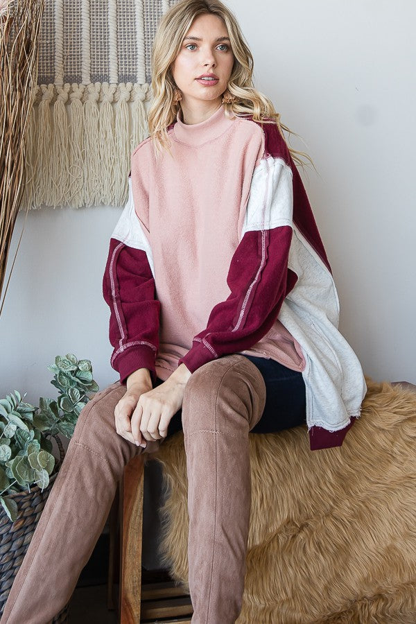 Oli & Hali Color Block Washed Detail Loose Fit Knit Top