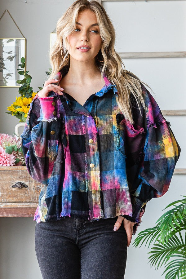 Oli & Hali Multi Color Dyed Buffalo Check Shirt Top