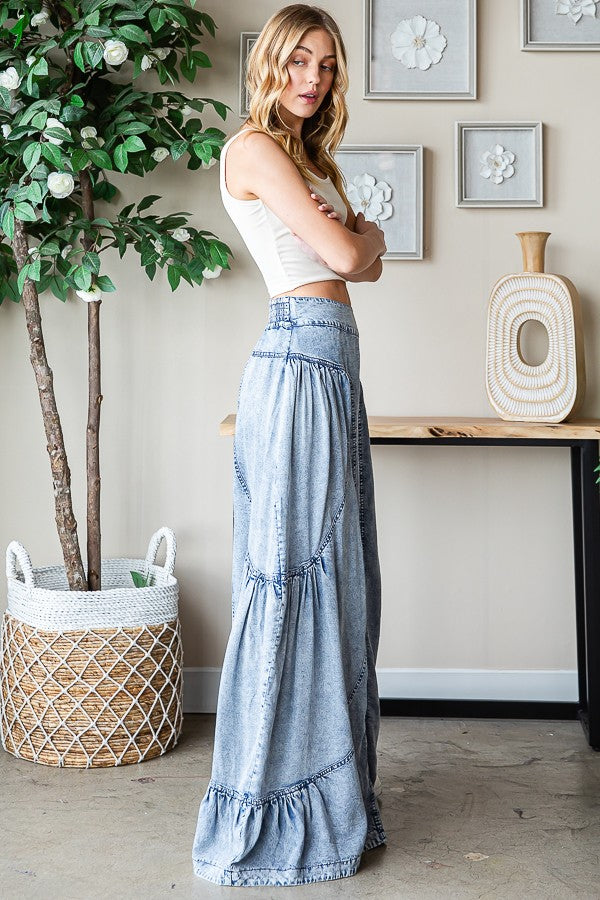 Oli & Hali Washed Super Wide Ruffled Pants