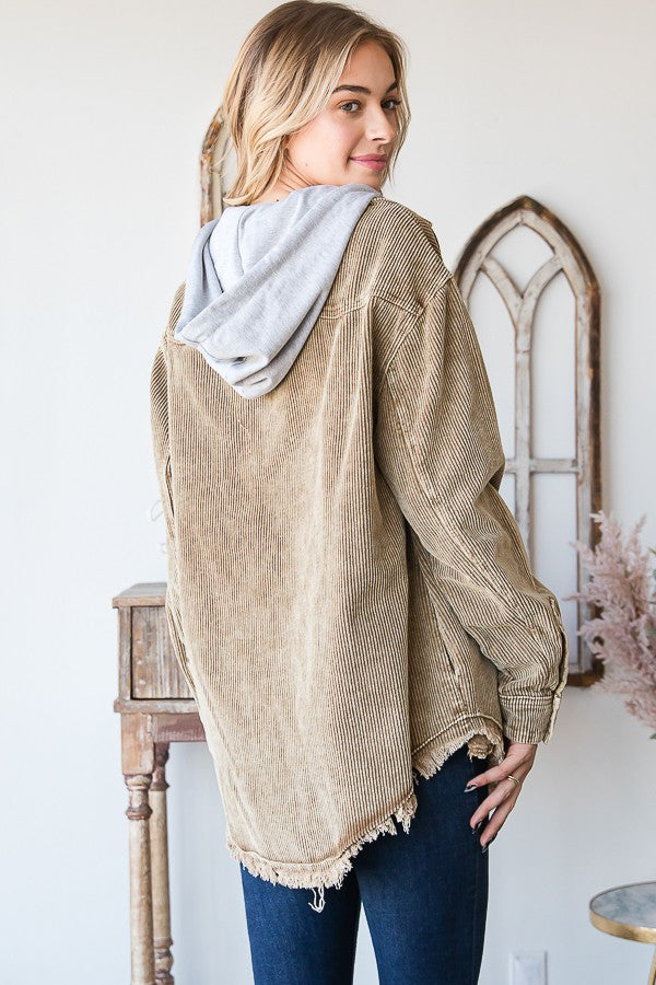 Oli & Hali Corduroy Button Down Hoodie Jacket