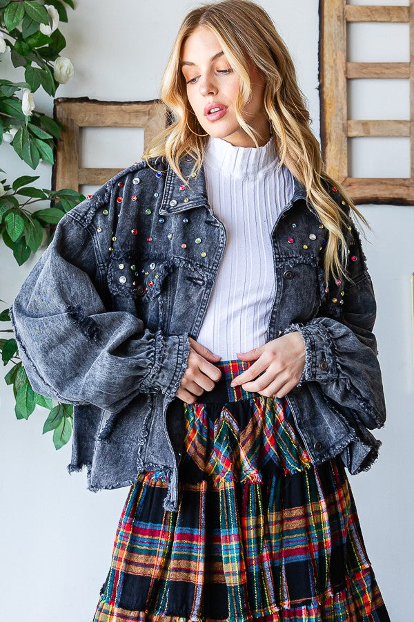 Oli & Hali Stone On Shouder Color Denim Jacket