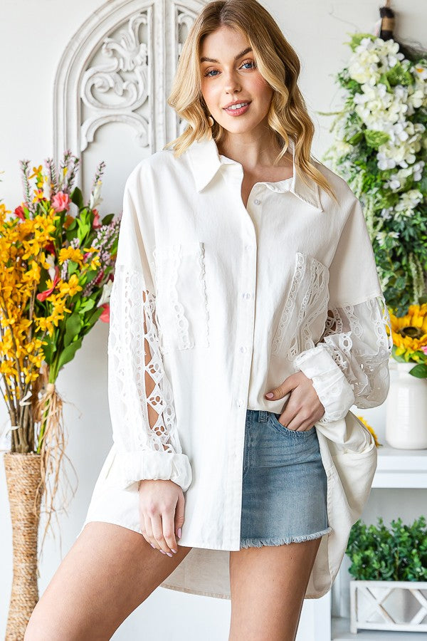 Oli & Hali Mineral Washed Embroidery Olganza Sleeve Top