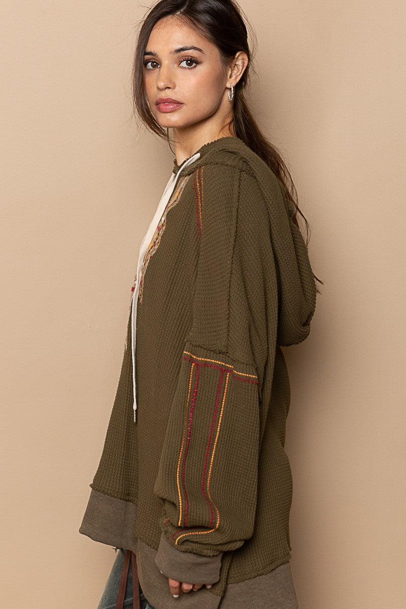 POL Oversized Embroidered Front Long Sleeve Top