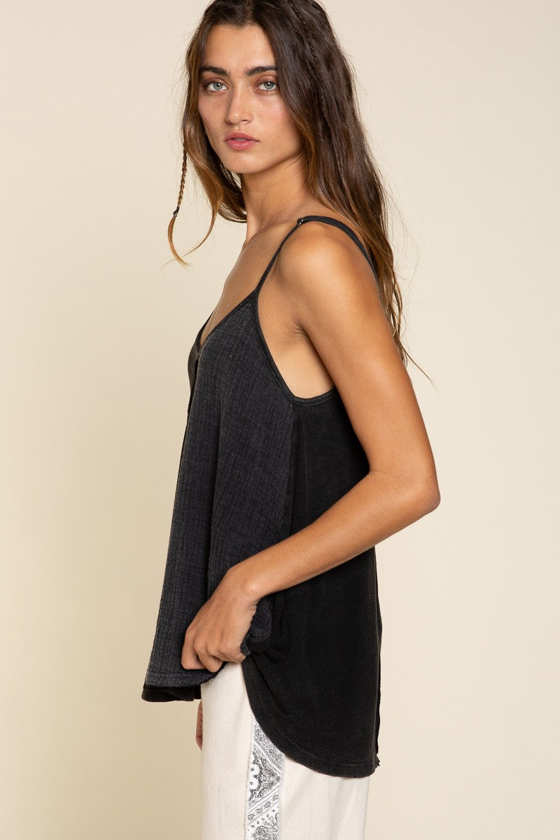POL Color Block Cut Edge Sleeveless Relaxed Fit Top
