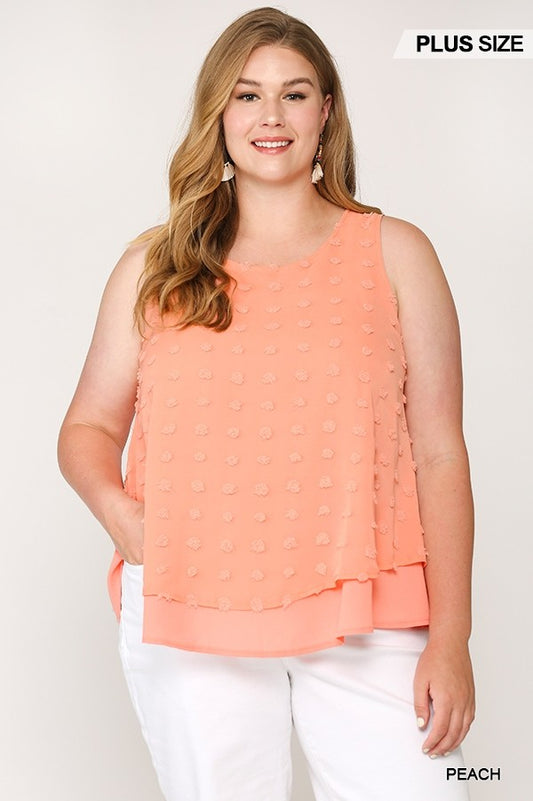 GiGio Plus Uragiri Woven Dot Fabric Sleeveless Flowy Back Keyhole Top