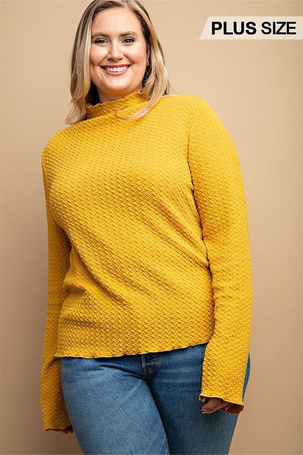 GiGio Plus Textured Knit Mock Neck Top
