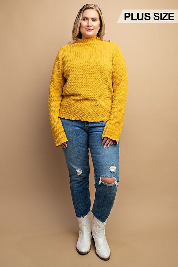 GiGio Plus Textured Knit Mock Neck Top