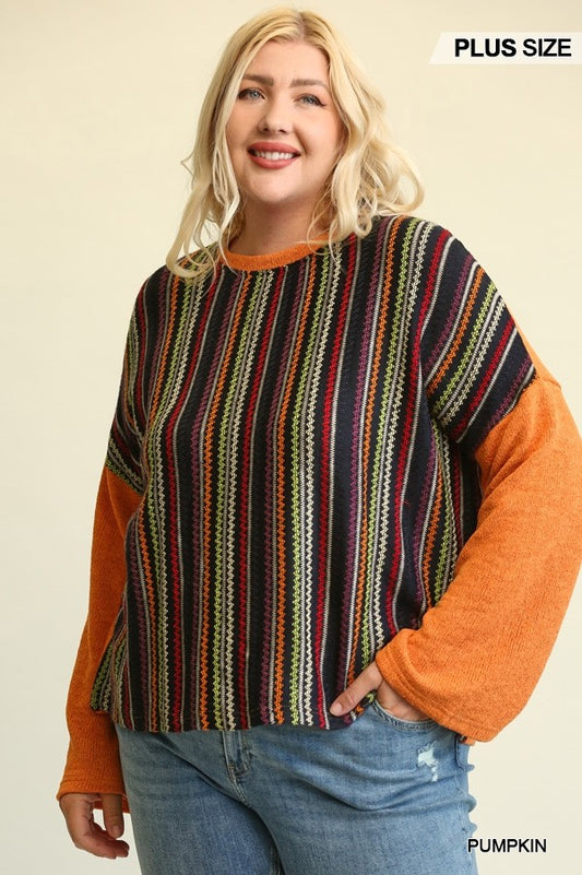 GiGio Plus Novelty Knit Solid Knit Mixed Loose Top