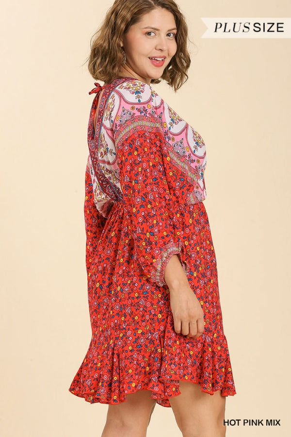 Umgee Plus Mix Mixed Print Long Sleeve Dress - Roulhac Fashion Boutique